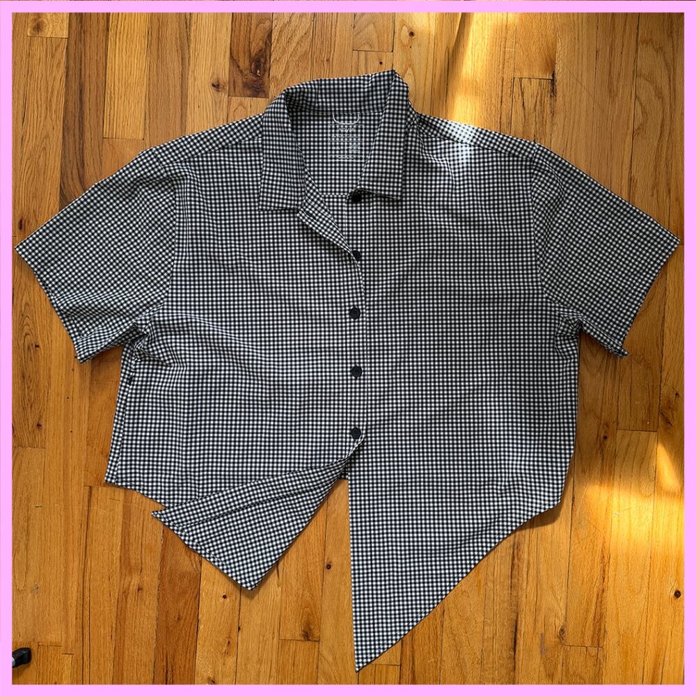 Wayre Tie Front Button Up Crop Black Gingham